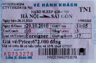 Train ticket for train TN1 from Hanoi to  Saigon