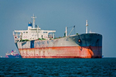 Cargo ship anchoring in Singapore