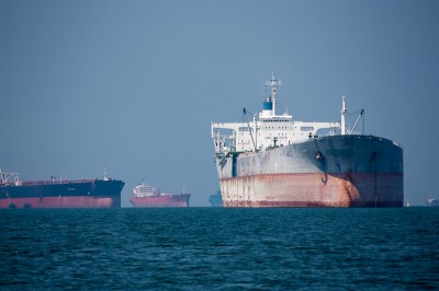 Freighters approaching Singapore