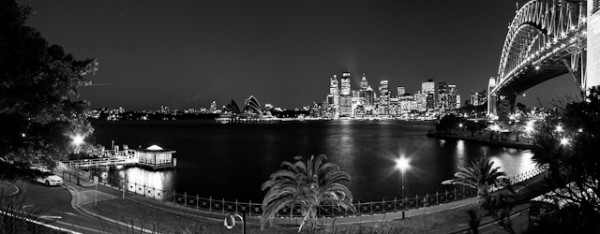 Panoramic view of Sydney CBD, Opara House and Harbour Bridge